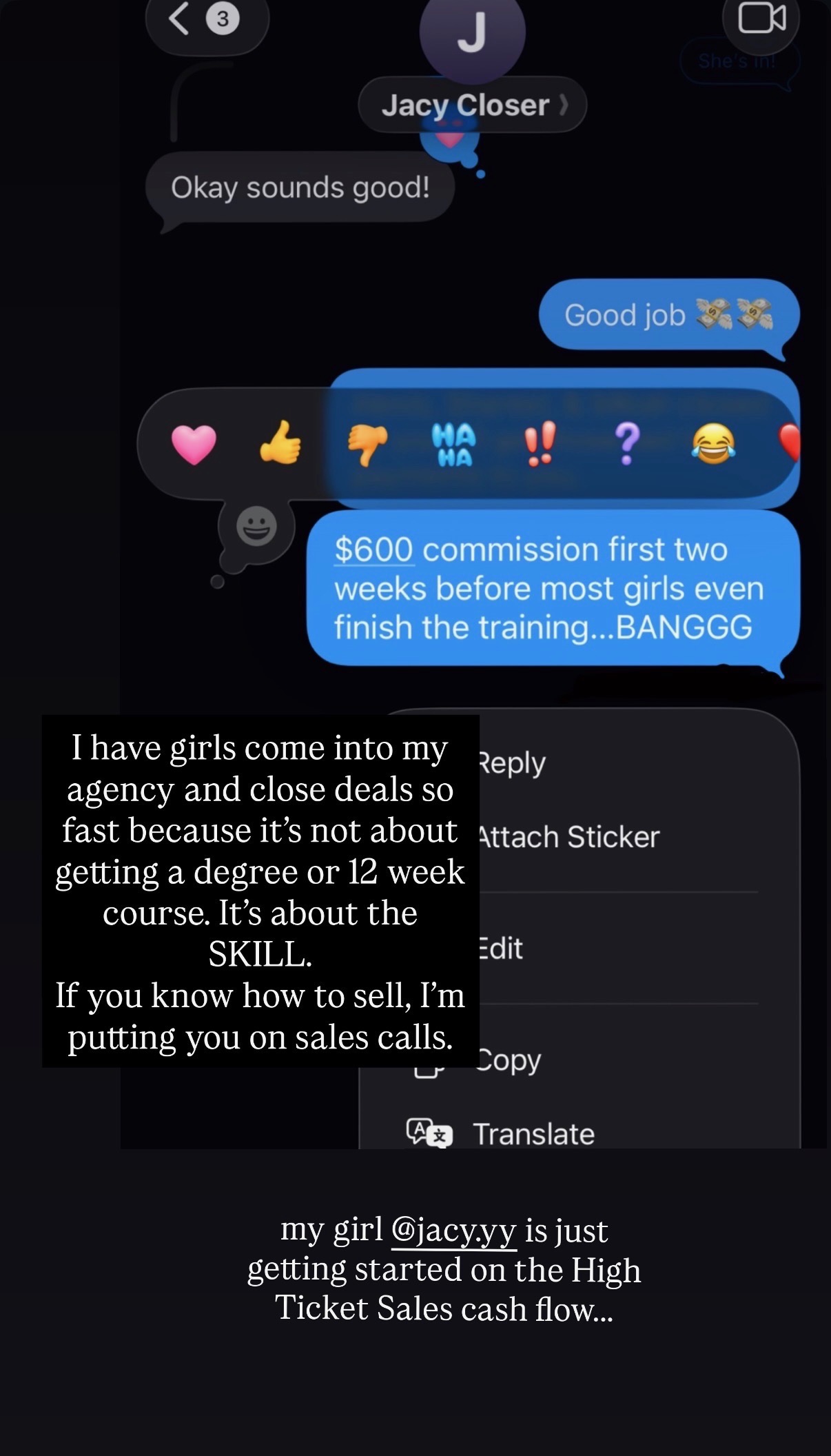 Team member testimonial screenshot